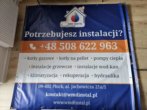 Baner reklamowy WMD Instal z Płocka z hasłem Potrzebujesz instalacji? i listą usług