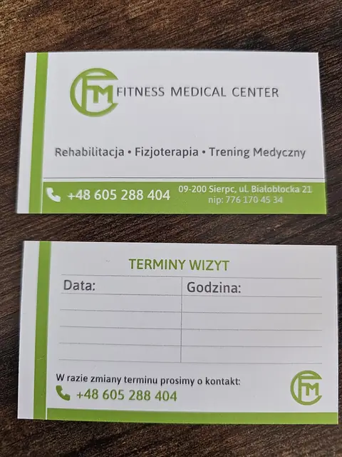 Wizytówka i karta wizyt Fitness Medical Center z Sierpca