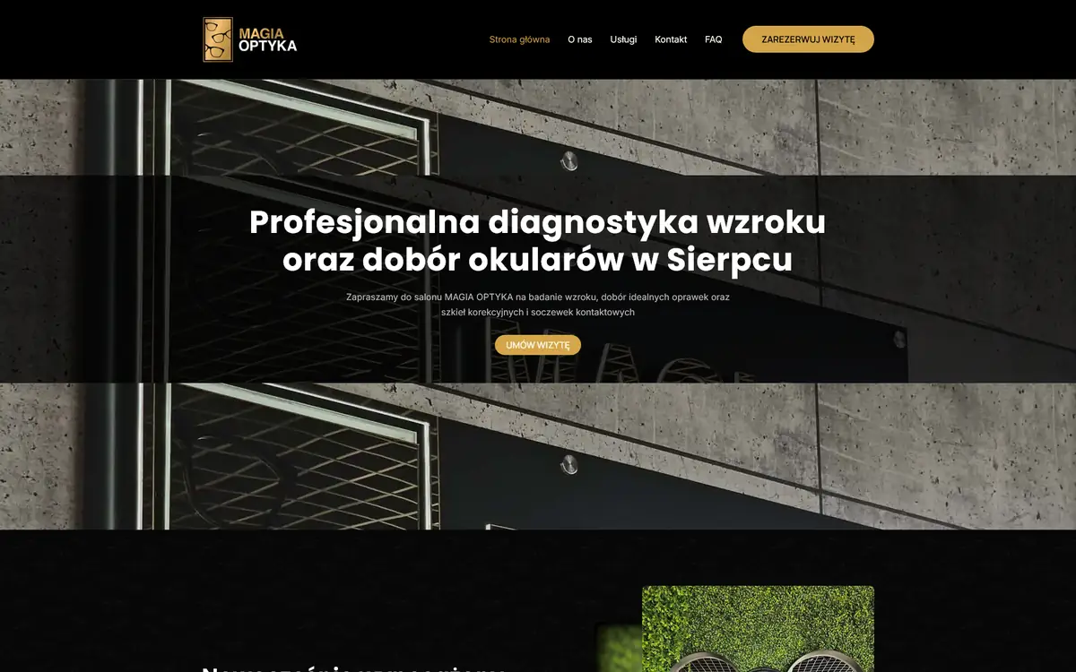 Magia Optyka website - home page view